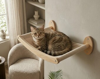 Wandgemonteerde plank voor kattenhangmat, houten kattenbaars met krabber