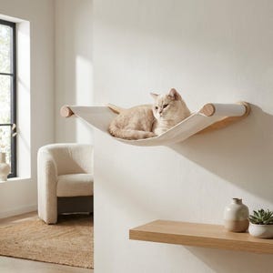 Estante de pared moderno de madera para gatos con hamaca: cama percha para gatos que ahorra espacio