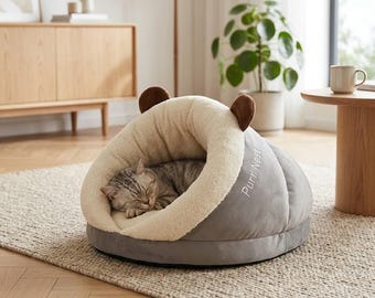 Cozy Plush Pet Bed Cave for Cats & Small Dogs, Warm Washable House
