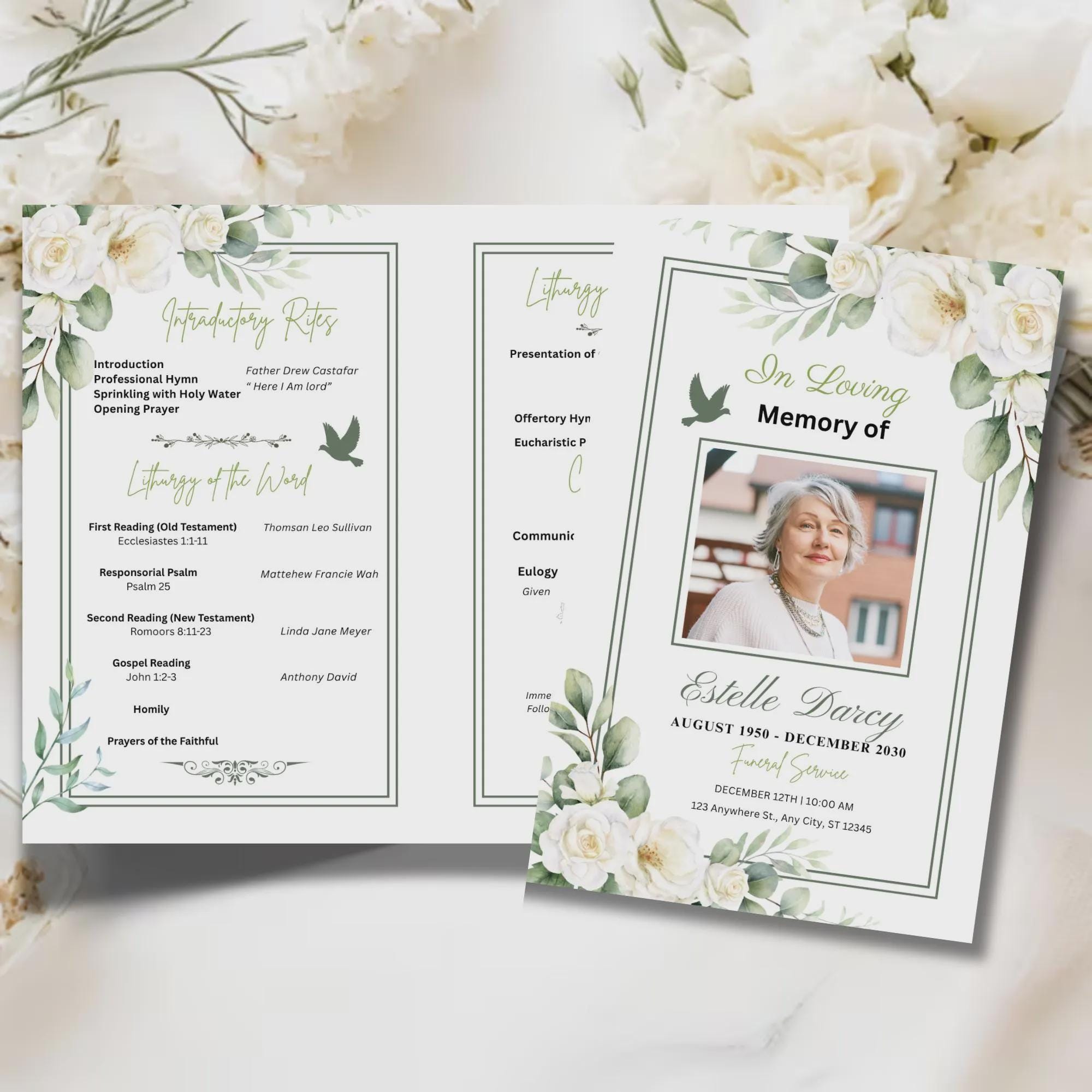 Mass Program Design Simple Catholic Funeral Mass Program Template, Bi - Fold Greenry Women ...
