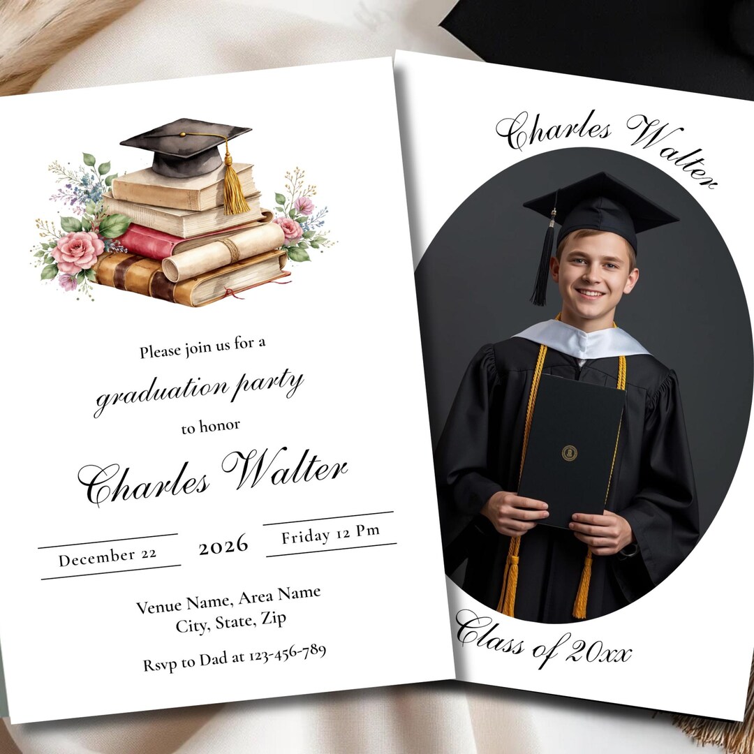 Classic Floral Graduation Invitation With Photo, University Grad Invite ...