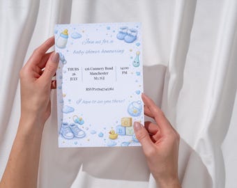 Editable Blue Baby Shower Invitation, Boy Theme Template (Digital Download)