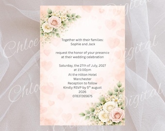 Editable Floral Wedding Invitation Template | Romantic Blush Digital Invite (Download)
