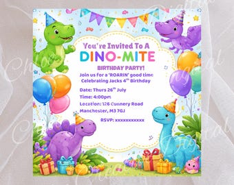 Dinosaur Birthday Invitation, Kids Dino Party Invite (Digital Download)