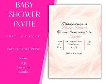 Editable Pink Baby Shower Invitation Template | Digital Download | Printable