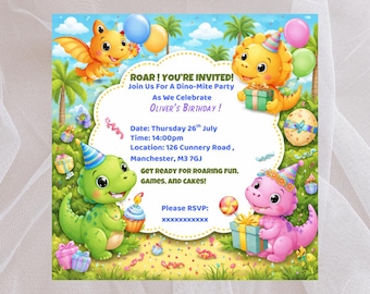 Baby Dinosaur Birthday Invitation | Editable Canva Dino Party Template (Digital Download)