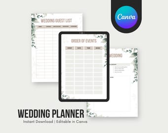 Elegant Wedding Planner Template: Bridal Binder, Budget Tracker, Guest List (Editable PDF Download)