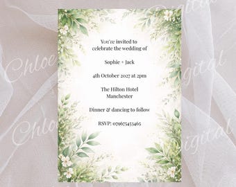 Editable Greenery Wedding Invitation | Botanical Digital Invite (Download)