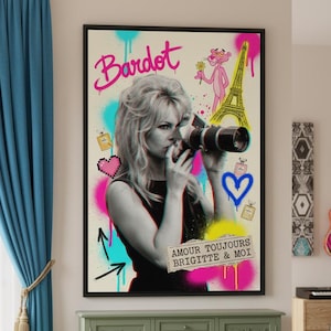Brigitte Bardot Pop Art Print: Wieża Eiffla, Różowa Pantera, kolaż ścienny zdjęcie 1