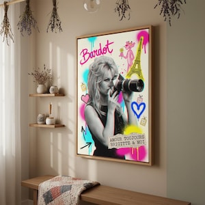 Brigitte Bardot Pop Art Print: Wieża Eiffla, Różowa Pantera, kolaż ścienny zdjęcie 2