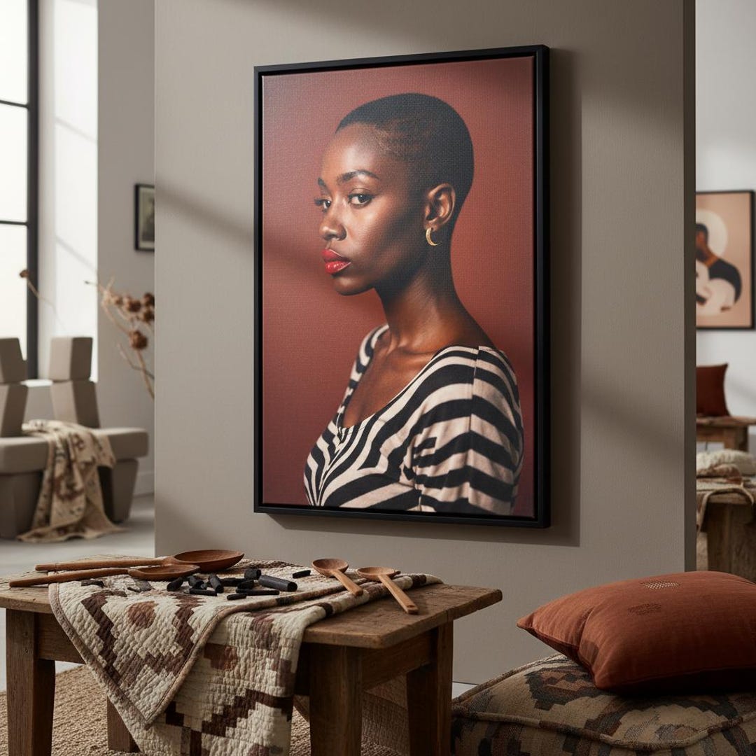 Red Lips Portrait Art Print | Gold Earring Fashion Wall Decor - Etsy