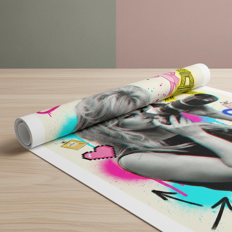 Brigitte Bardot Pop Art Print: Wieża Eiffla, Różowa Pantera, kolaż ścienny Canvas - No Frame