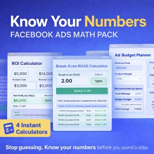 Facebook-annonser ROI, ROAS, CPM-kalkylatorpaket (digital nedladdning)