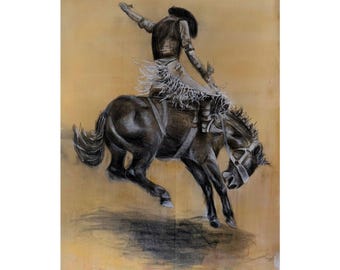 Bronc Rider Rodeo Poster Print | Cowboy Horse Bucking Western Art
