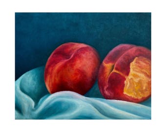 Peaches Original Painting Poster Print | Satin Poster, Kitchen Art