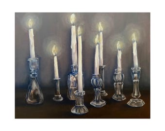 Glowing Candles Painting Satin Poster | Candlelight Wall Art