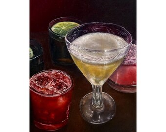 Girls Night Poster Print | Martini Oil Painting Art Print