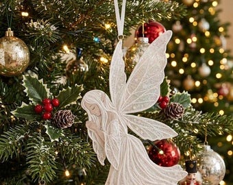 FSL Fairy Ornament Embroidery Design – Rainbow Glitter Lace Angel Decoration Machine File