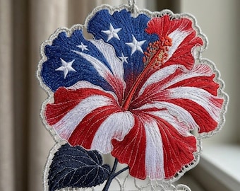 Memorial Day Hibiscus Embroidery Design FSL