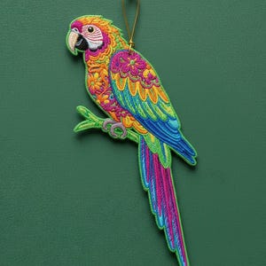 Colorful Parrot Embroidery Applique, Tropical Macaw Bird Patch, Jungle Wall Decor