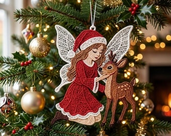 FSL Christmas Fairy Ornament Machine Embroidery Design | Reindeer