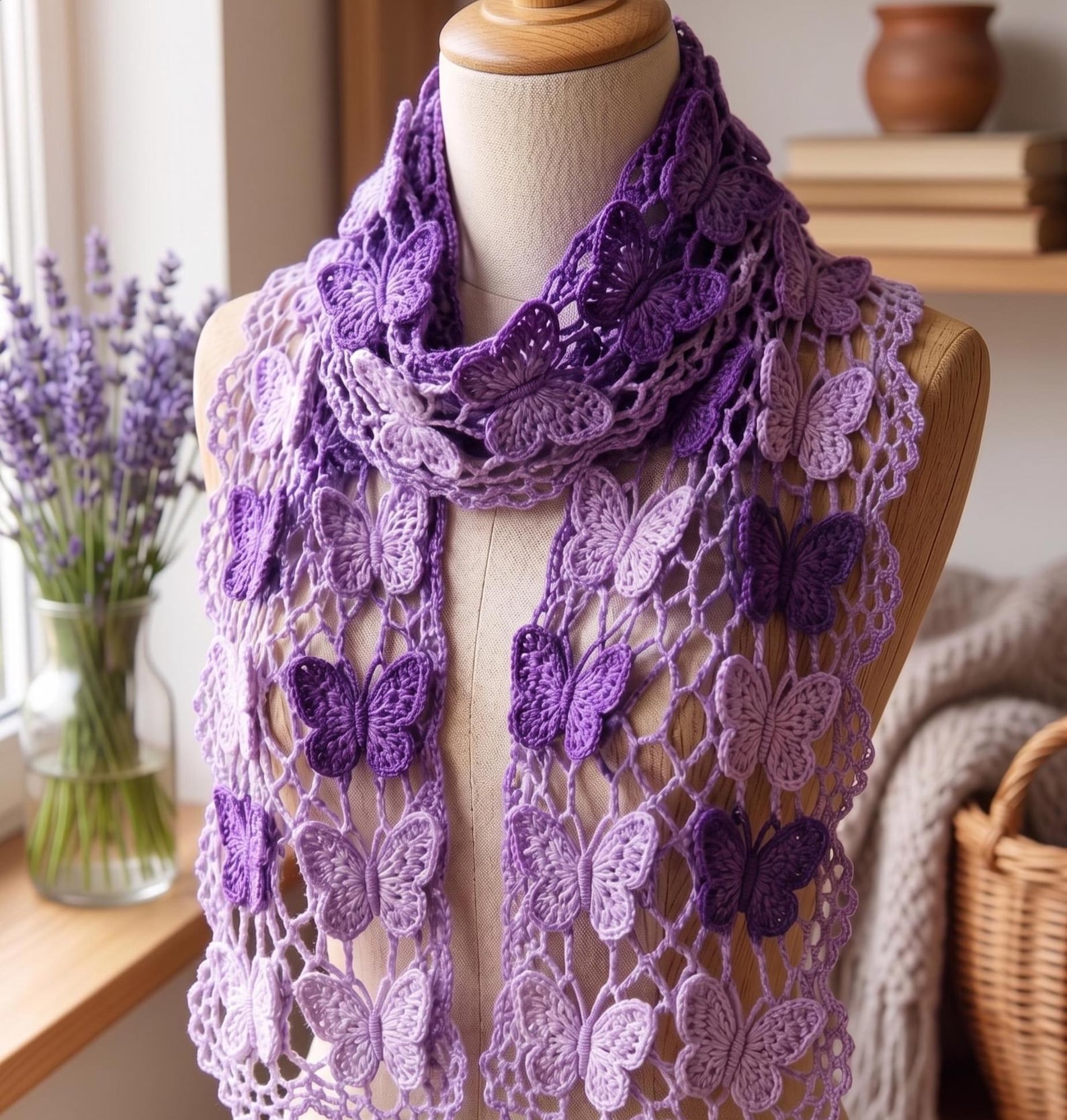 Crochet Butterfly Infinity Scarf Pattern PDF, Amethyst Monarch Lace ...