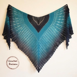 Mermaid Ombre Triangle Shawl Crochet Pattern – Teal Gradient Lace Wrap, Ocean Inspired Mesh, Boho Beach Shawl