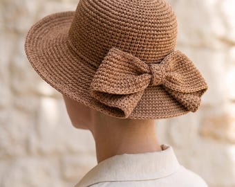Mönster för virkad solhatt av raffia, virkad solhatt, Aurelia strandhatt med slits baktill, solhatt för vuxna kvinnor, enkelt mönster för hinkhatt