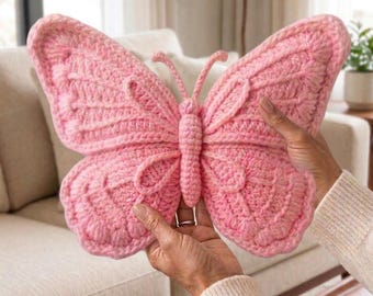 Virkat fjärilskuddemönster, plysch amigurumi-kudde, bonus ingår