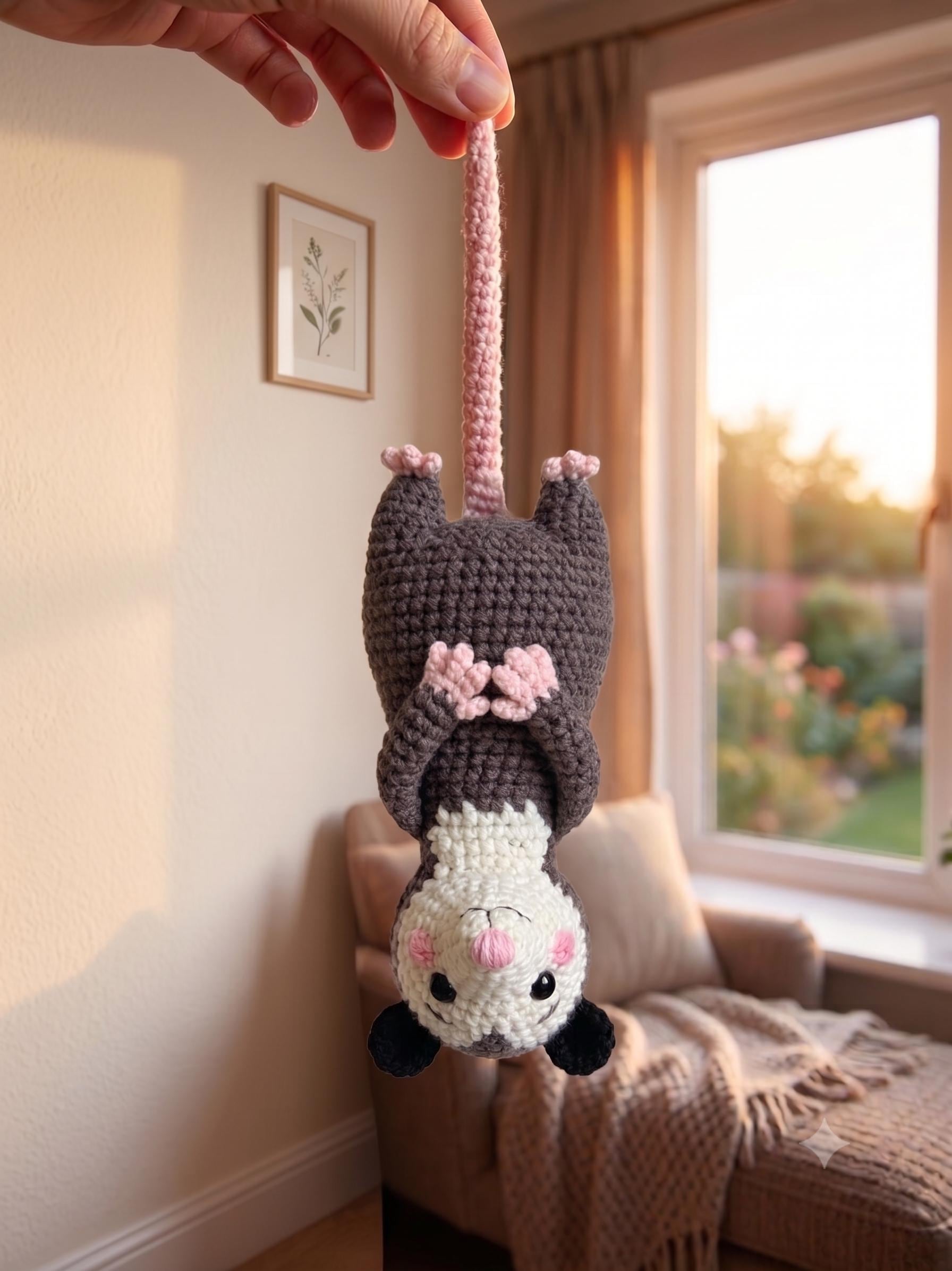 30 Opossum Crochet Patterns for Cute, Quirky Amigurumi Projects 2 Waffles the Hanging Opossum Crochet Pattern