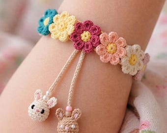 Crochet Floral Daisy Bracelet Pattern,Cottontail Bloom Flower Bracelet Gift Idea, Amigurumi Bunny Jewelry Pattern,DIY Crochet Flower +bonus
