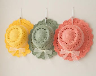 Snyggt virkmönster för sommarhatt, mönster för raffiahatt med spetsblommor, sommarsolhatt med bred brätte, gör-det-själv-halmstrandhatt