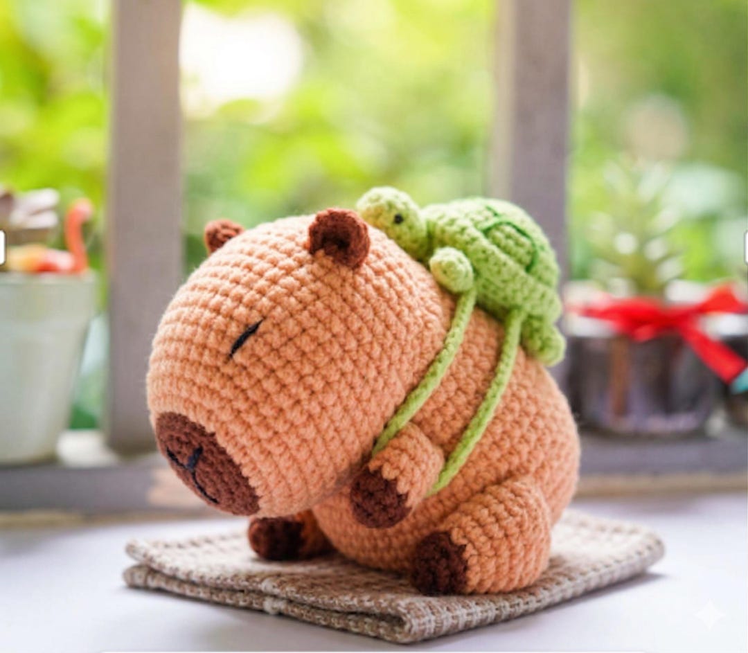 Capybara Crochet Pattern, Amigurumi Capybara With Turtle Backpack ...