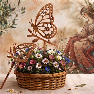 Laser Cut Butterfly Plant Stake Template - Floral Garden Decor Vector File for Glow forge and CNC - Instant Digital Download
