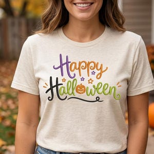 Happy Halloween Embroidery Design - Spooky Season Pumpkin Machine Embroidery File - Cute Halloween Lettering Download Pattern in 3 Sizes