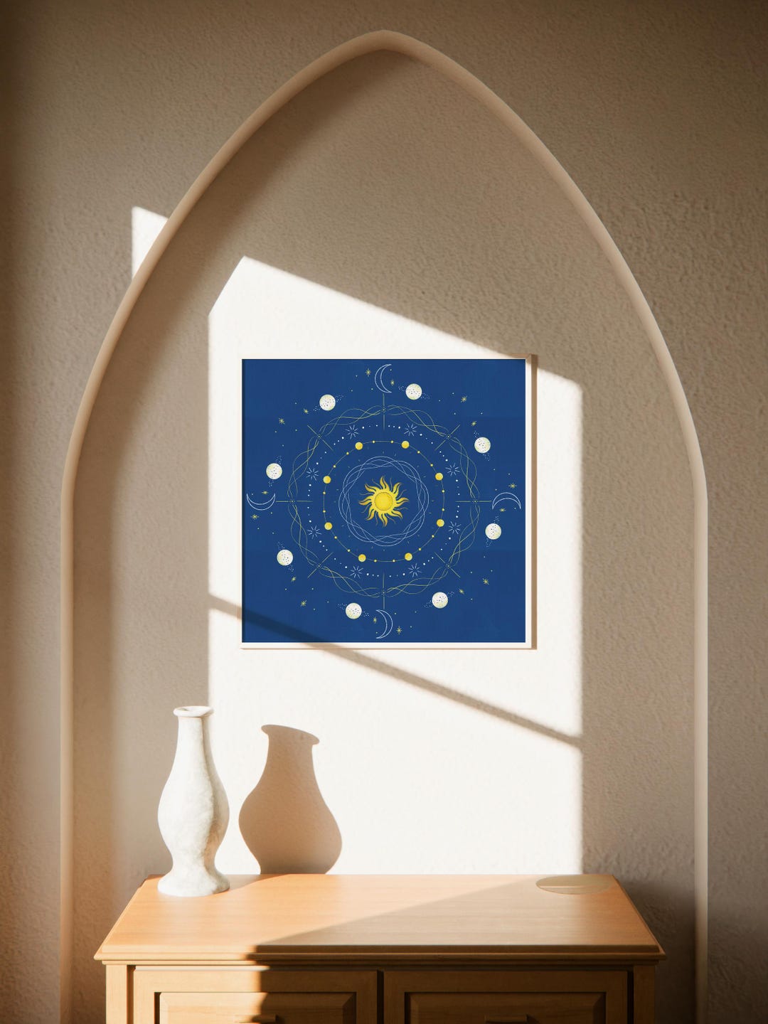 Celestial Mandala Wall Art, Sun Moon Stars Nursery Decor, Space Themed ...