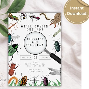 Backyard Bugs Geburtstagseinladung, süße Insekt Party einladen, Garten Bug Geburtstag, Junge Mädchen Kinder Canva Vorlage