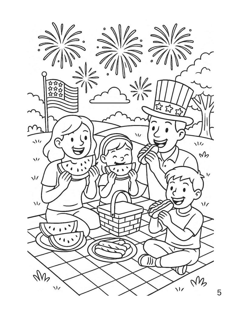 Fourth of July Coloring Pages, Patriotic Kids Activity Book (instant ...