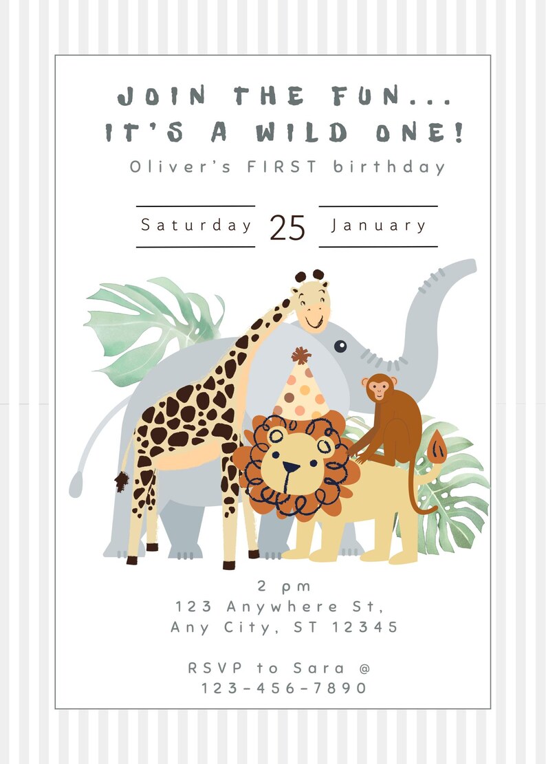 Editable Zoo Birthday Invitation Template for Canva – Wild Animal