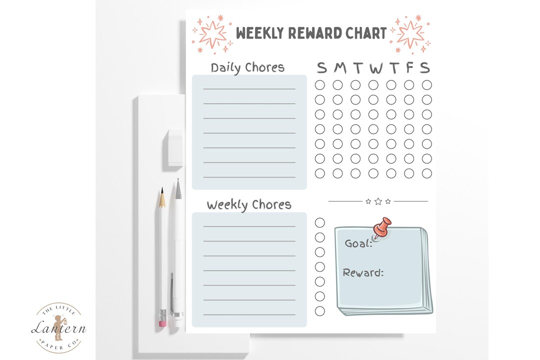 Printable Weekly Chore Chart for Kids With Reward Section | Pastel Blue ...