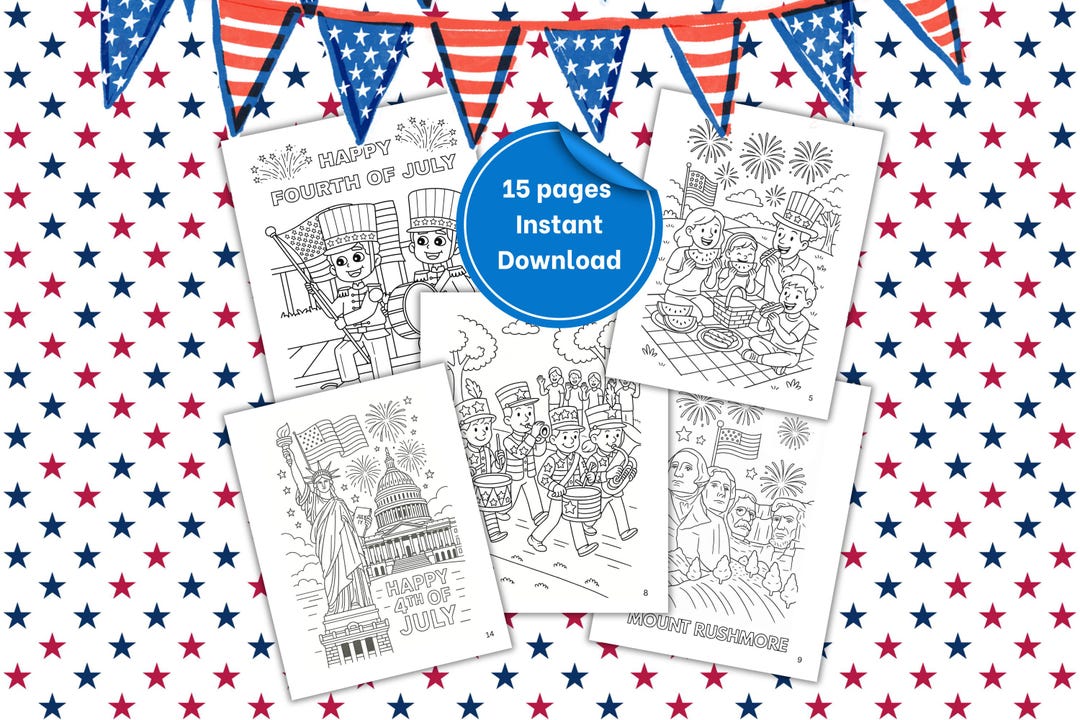 Fourth of July Coloring Pages, Patriotic Kids Activity Book (instant ...