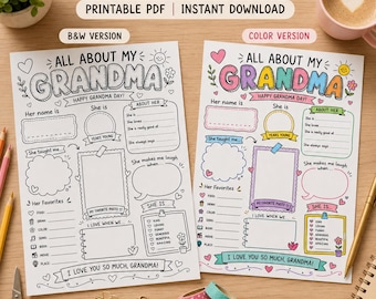 Grandma Interview Worksheet, Printable Grandparents Day Gift
