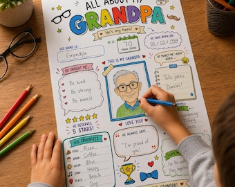 Grandpa Memory Book Page, Printable Questionnaire for Kids