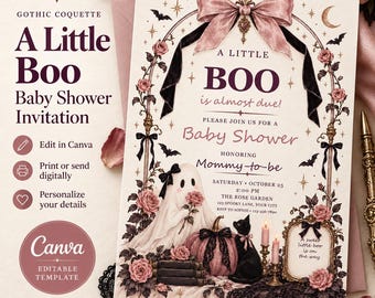 Blush Pumpkin Baby Shower Invitation, Editable Canva Template, Fall Baby Shower