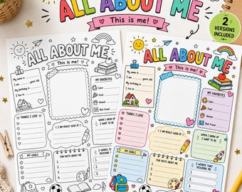 All About Me Student Profile, Printable Classroom Icebreaker Activity (Digital Download)