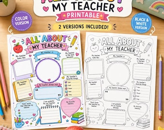 Tout sur mes professeurs préférés, document imprimable pour la rentrée scolaire (téléchargement numérique)