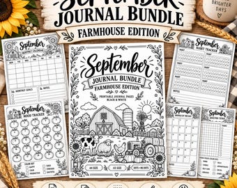 September Journal Printable, Farmhouse Planner Pages A4 & A5 PDF