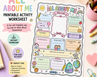 All About Me Kids Activity Sheet | Back to School Coloring Page (Digital Download)