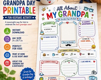 Grandpa Keepsake Printable, Child Questionnaire Gift for Grandpa