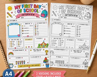 All About My First Day of School, Printable Student Questionnaire
